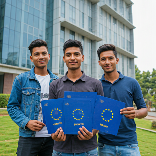Happy students with visas